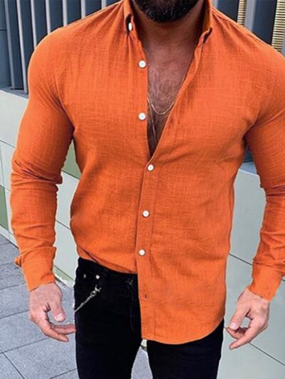 Expressive Long Sleeved Slim Fit Casual Button Up Collared Shirt