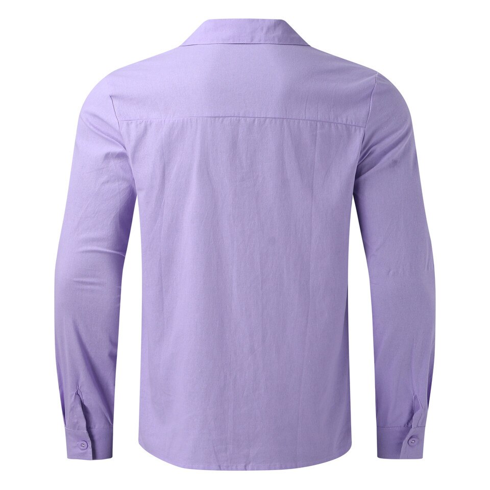 Long Sleeves Men Casual Cotton Linen Shirt - Image 16
