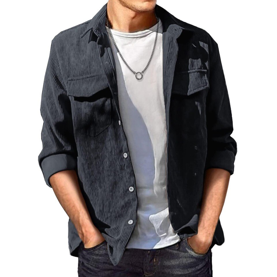 Casual Button-Up Long Sleeve Collared Shirt with Pockets - Image 10