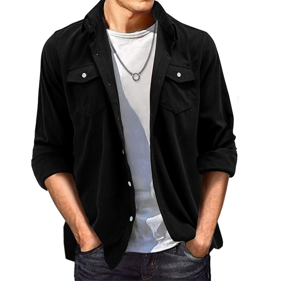 Casual Button-Up Long Sleeve Collared Shirt with Pockets - Image 9