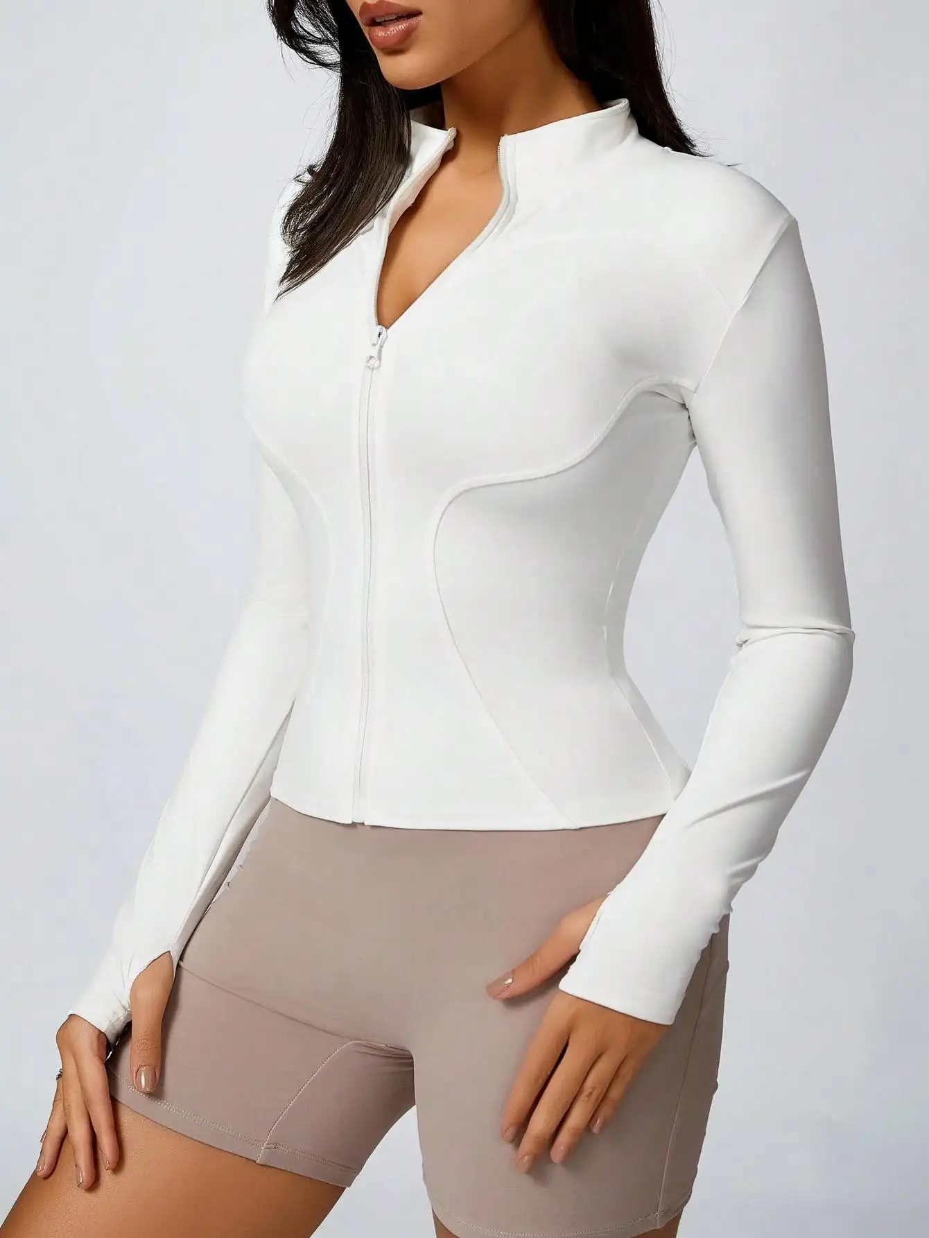 Women's Solid White Zipper Turtleneck - Image 3