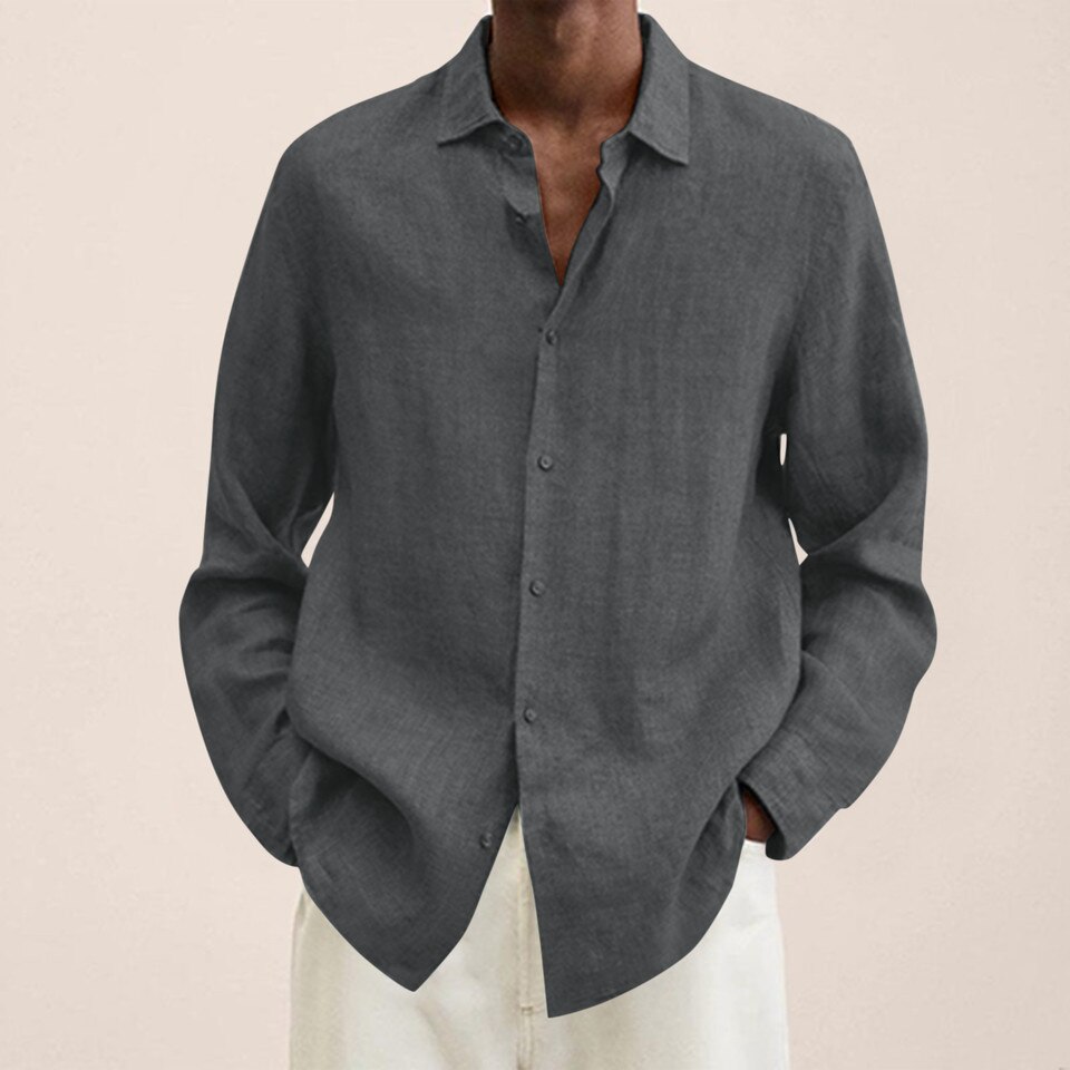 Long Sleeves Men Casual Cotton Linen Shirt - Image 3
