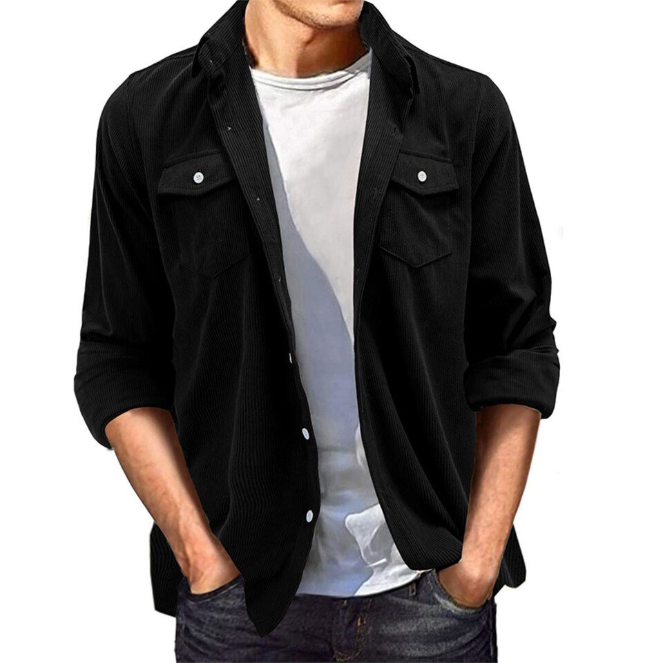 Casual Button-Up Long Sleeve Collared Shirt with Pockets - Image 12