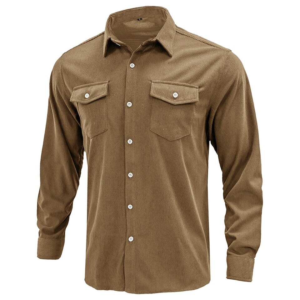 Casual Button-Up Long Sleeve Collared Shirt with Pockets - Image 3