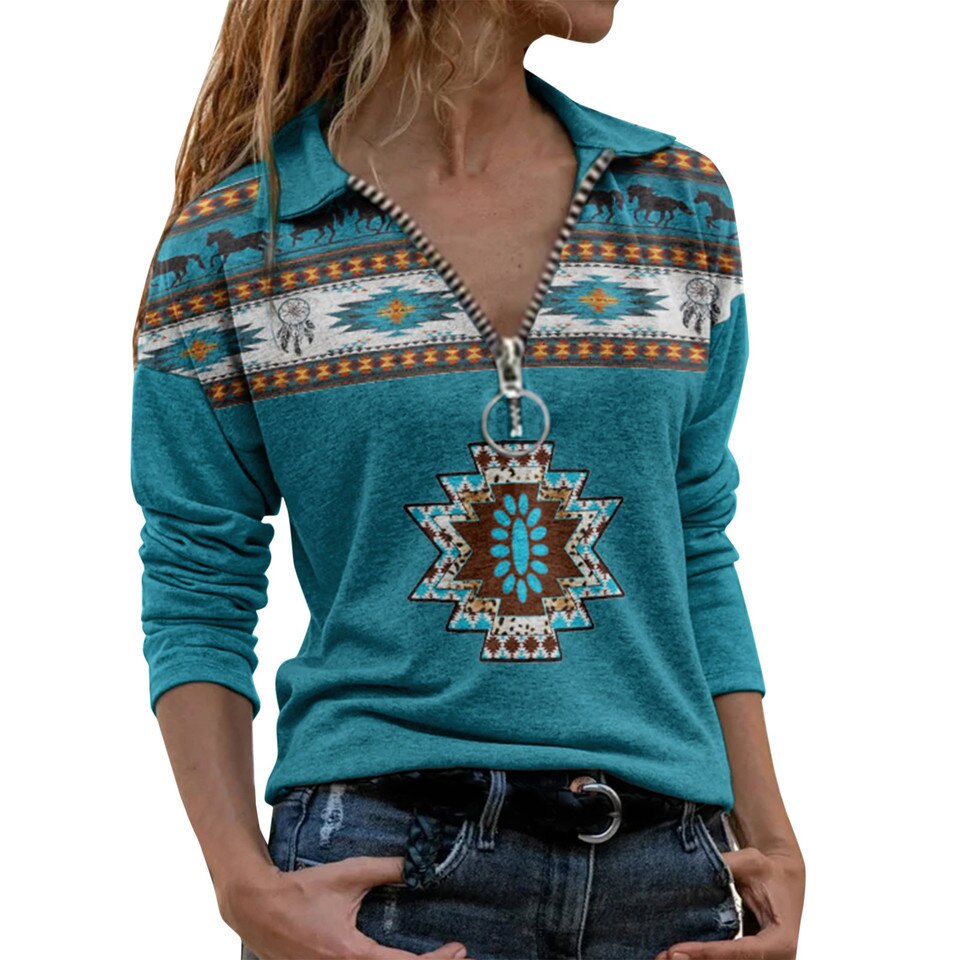 Women’s Long-Sleeved V-Neck Zipper Pullover - Image 7