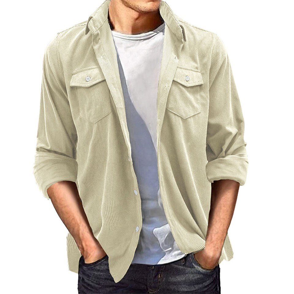 Casual Button-Up Long Sleeve Collared Shirt with Pockets - Image 8