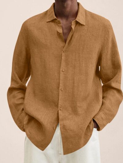 Long Sleeves Men Casual Cotton Linen Shirt