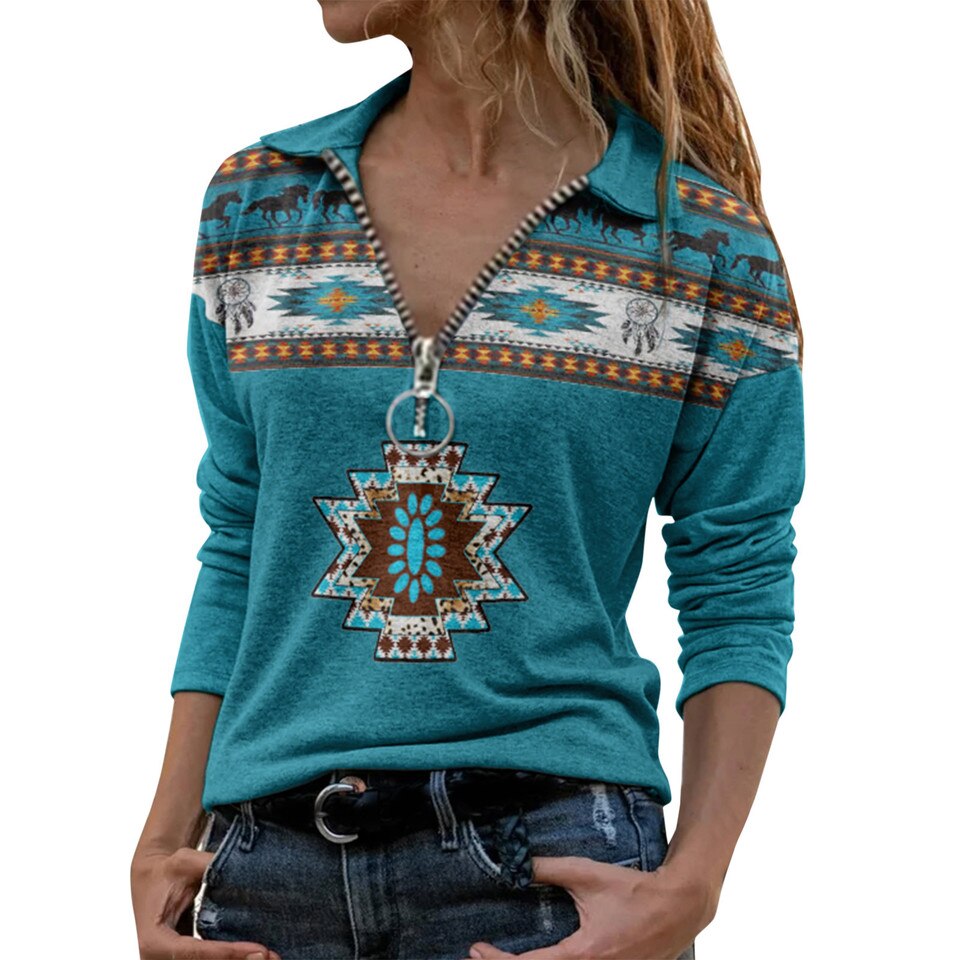 Women’s Long-Sleeved V-Neck Zipper Pullover - Image 6