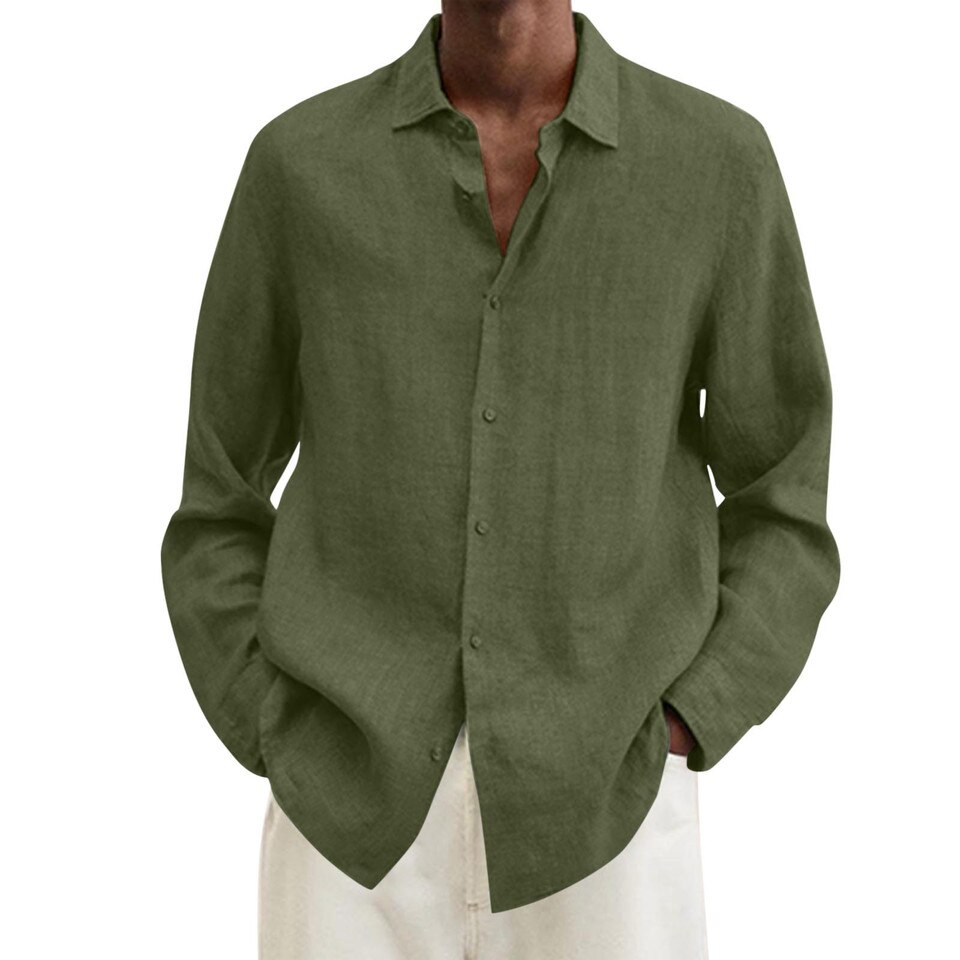 Long Sleeves Men Casual Cotton Linen Shirt - Image 11