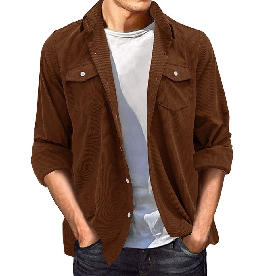 Casual Button-Up Long Sleeve Collared Shirt with Pockets - Image 5