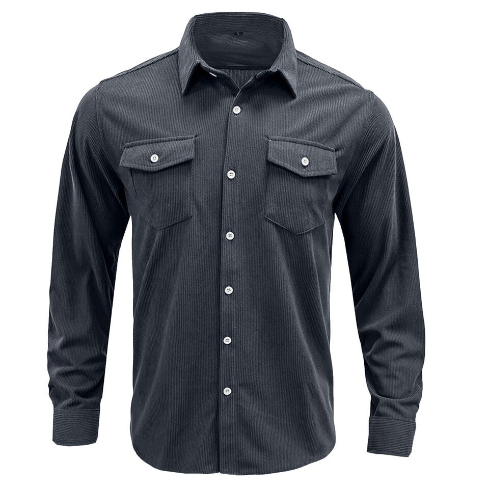 Casual Button-Up Long Sleeve Collared Shirt with Pockets - Image 14