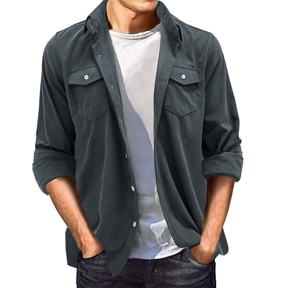 Casual Button-Up Long Sleeve Collared Shirt with Pockets