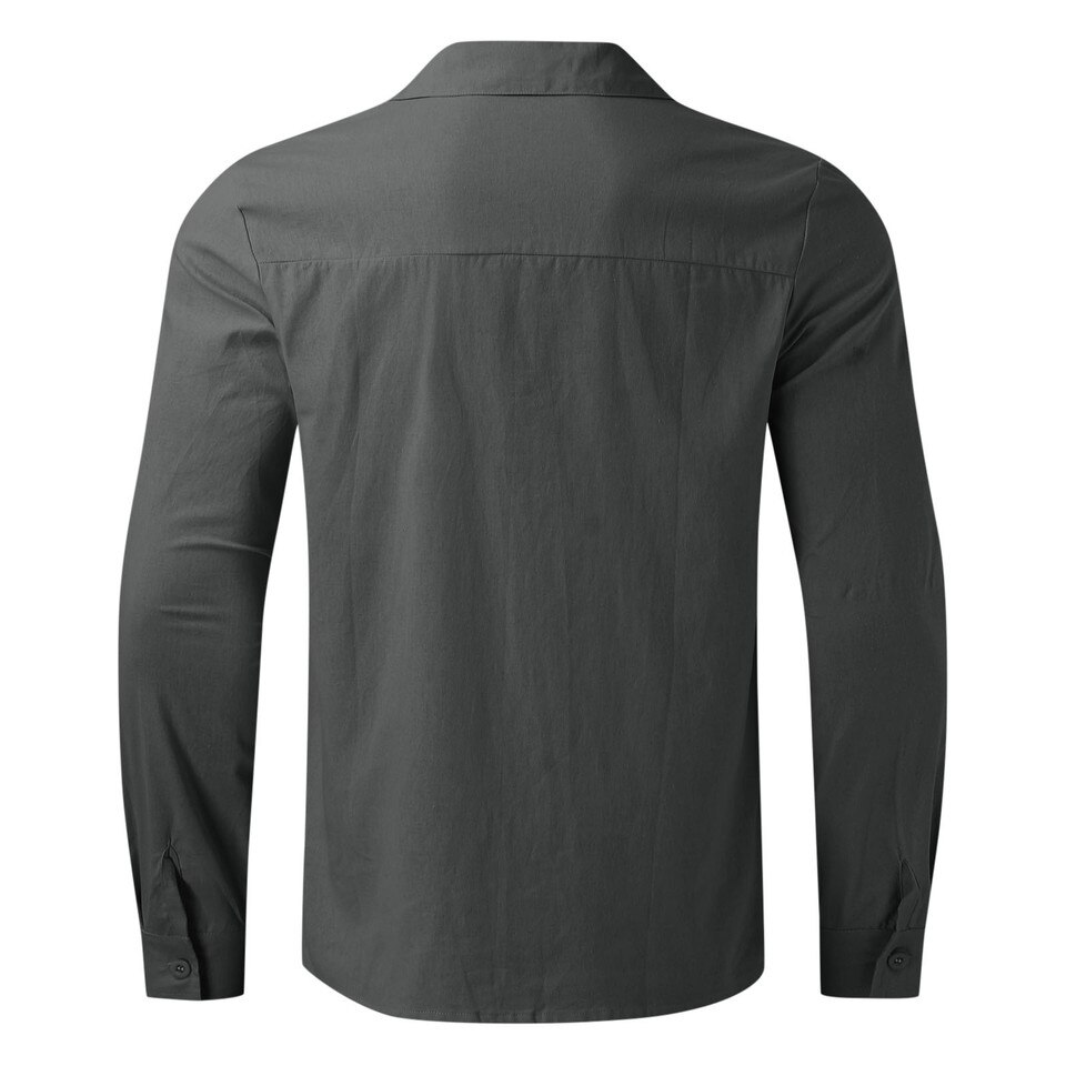 Long Sleeves Men Casual Cotton Linen Shirt - Image 13
