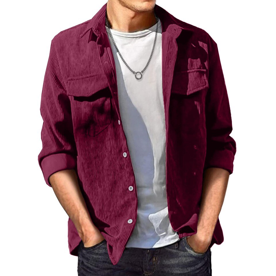 Casual Button-Up Long Sleeve Collared Shirt with Pockets - Image 4