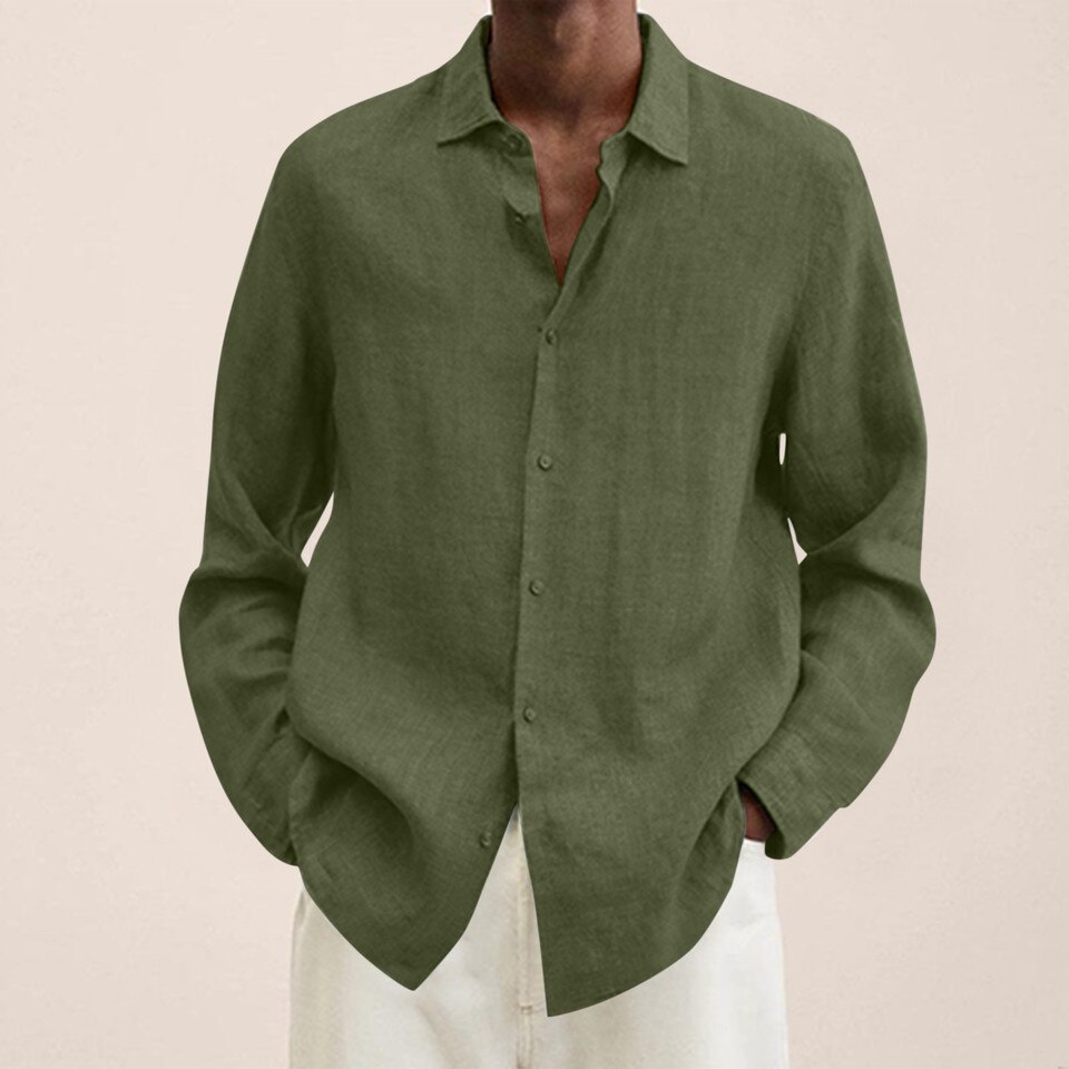 Long Sleeves Men Casual Cotton Linen Shirt - Image 7