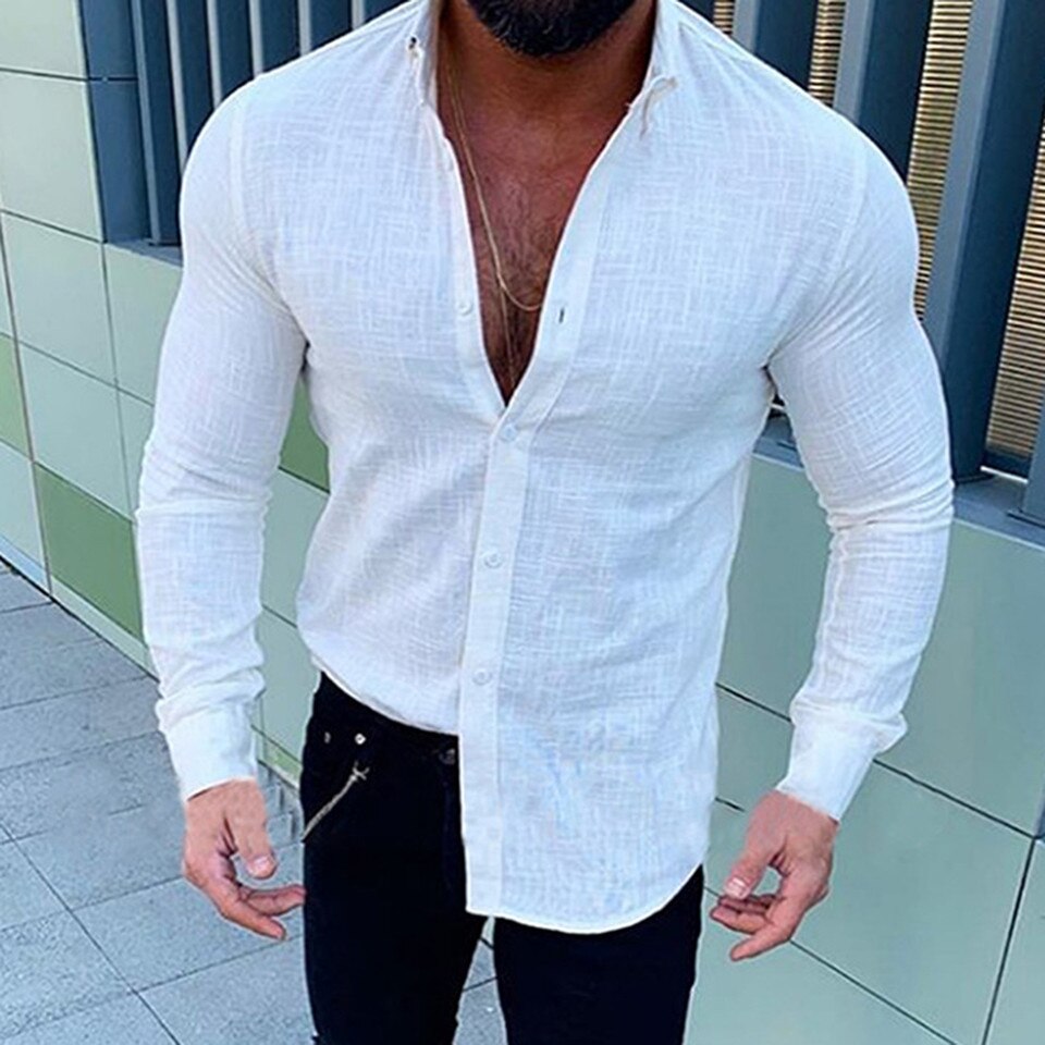 Expressive Long Sleeved Slim Fit Casual Button Up Collared Shirt - Image 2