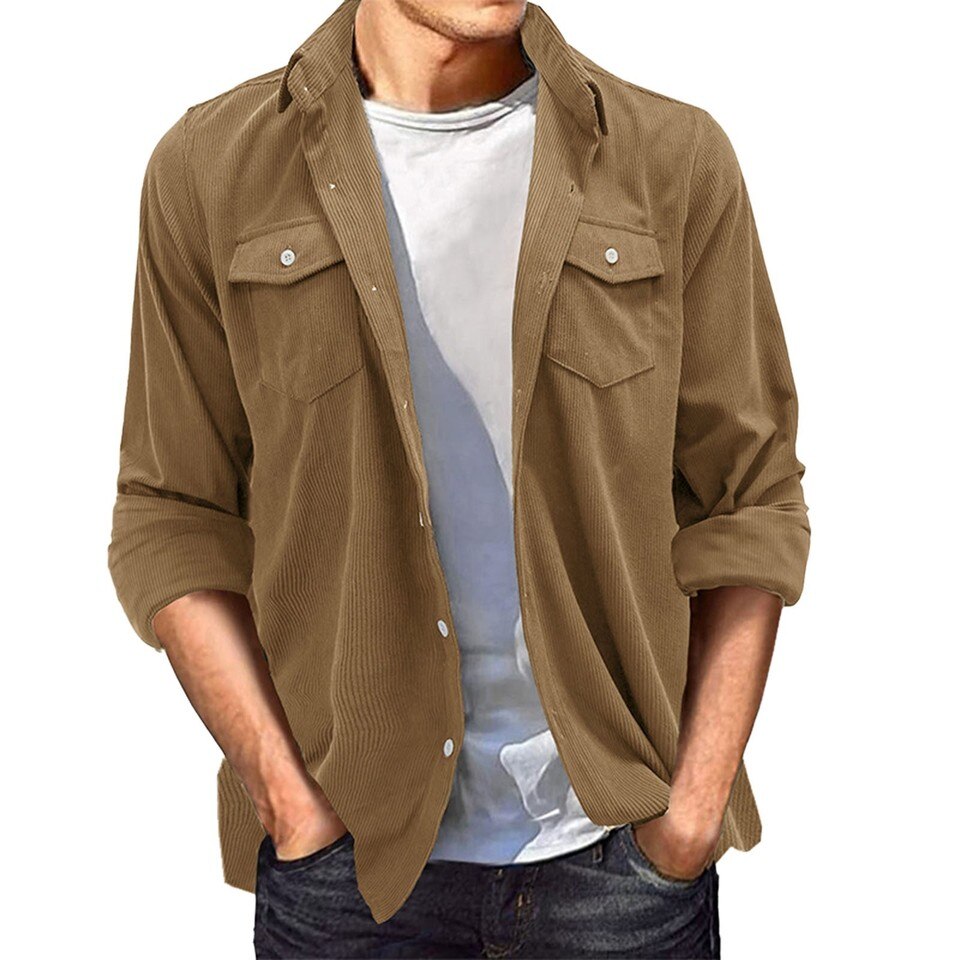 Casual Button-Up Long Sleeve Collared Shirt with Pockets - Image 7