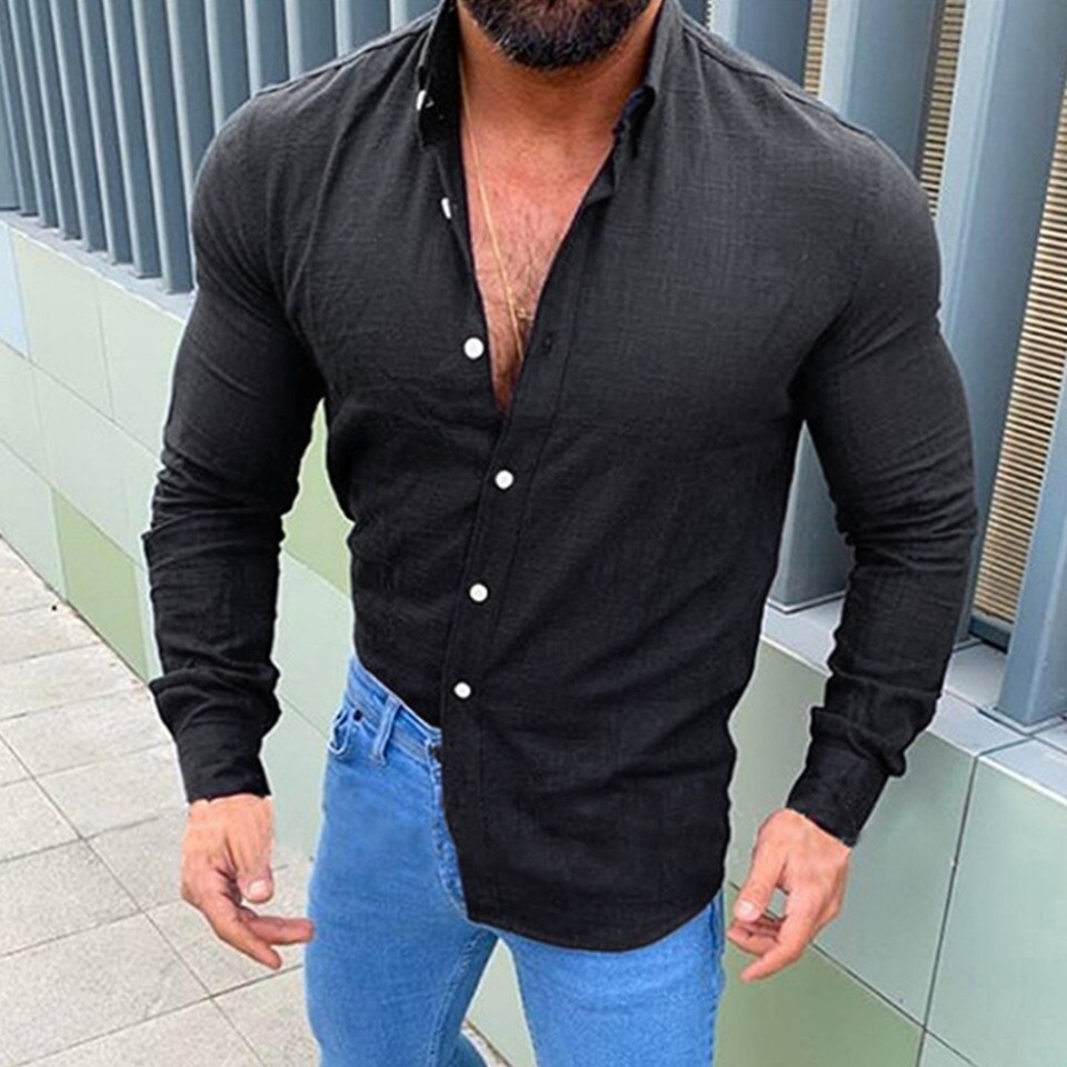 Expressive Long Sleeved Slim Fit Casual Button Up Collared Shirt - Image 3