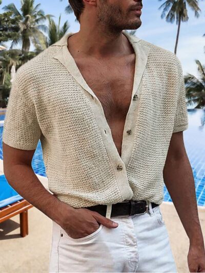 Gentleman Solid Knitted Cardigan Shirts